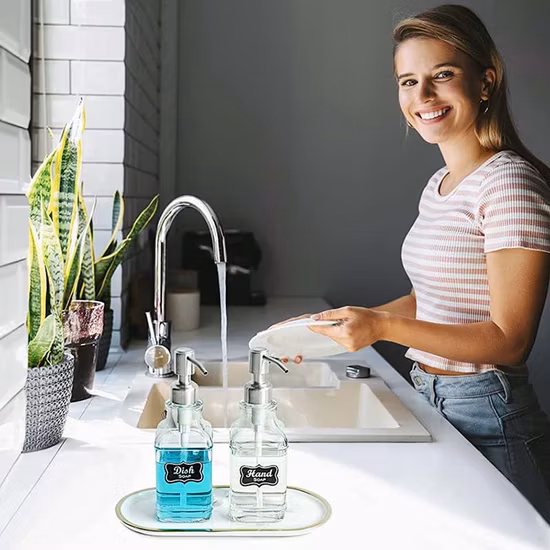 Distributeur de savon pour les mains en acier inoxydable, bouteille à pompe ronde en verre de 330ml, offre spéciale